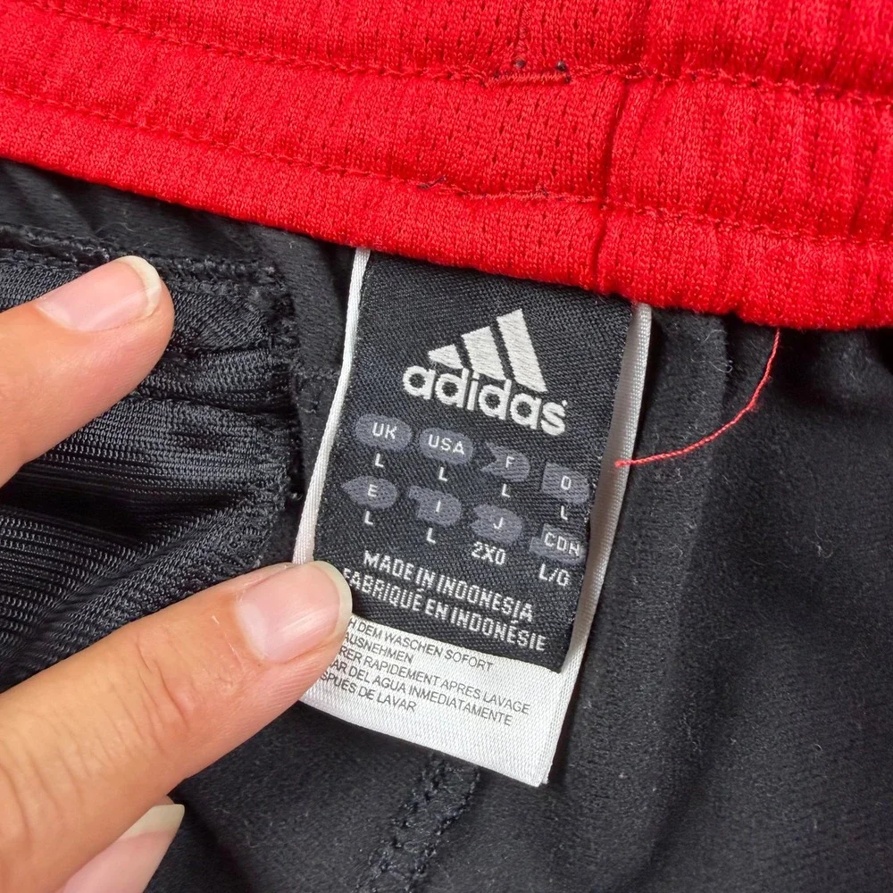 Y2K Baggy Adidas Mens L Black Track Pants 3-Stripe Athletic Trousers